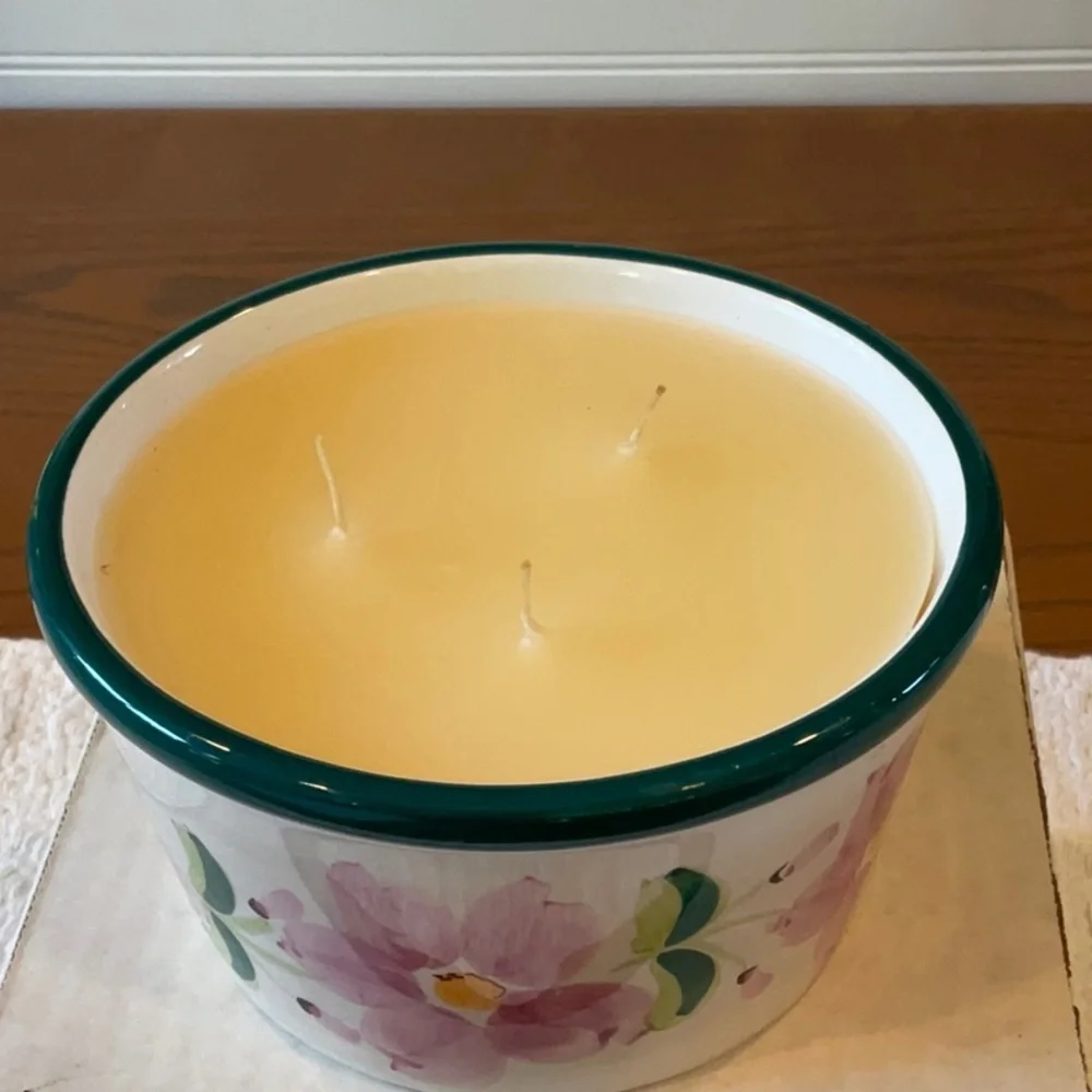 Floral Ceramic Candle Holder - Pink and Green